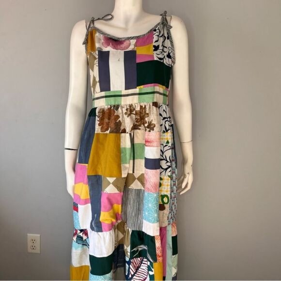 Handmade Multicolor Patchwork Tiered Sundress with Shoulder Straps Size Medium - Picture 11 of 13